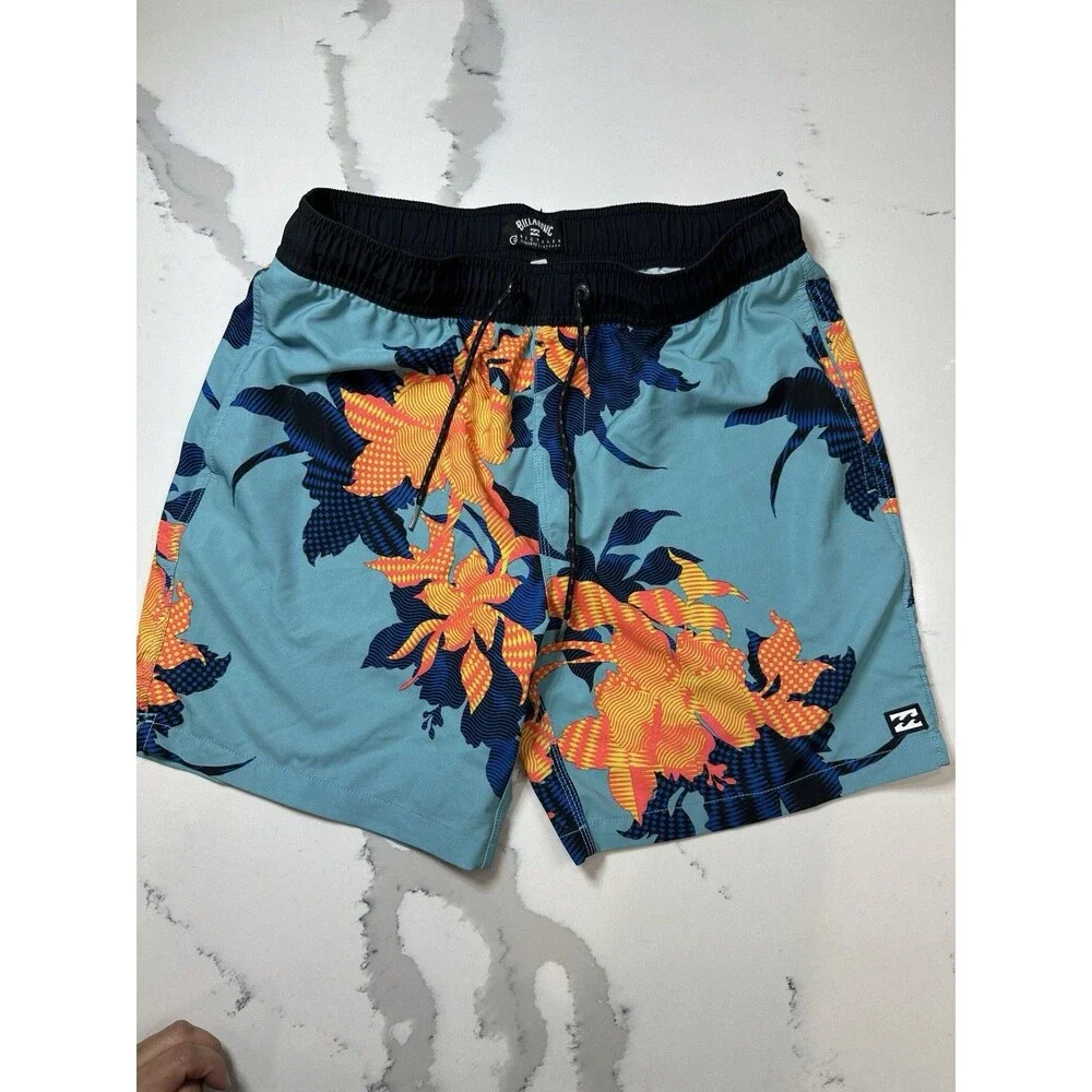 Billabong Mens Recycler Sundays Layback Floral Board Shorts Aqua Blue Size M